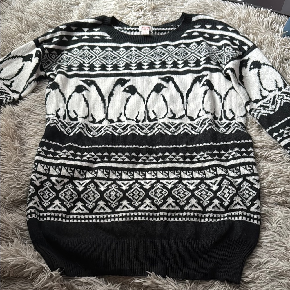 Mossimo Supply Co Black and White Crew Neck Penguin Sweater